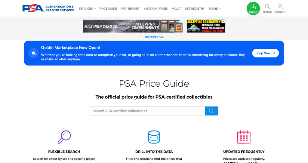 PSA Price Guideトップページ
